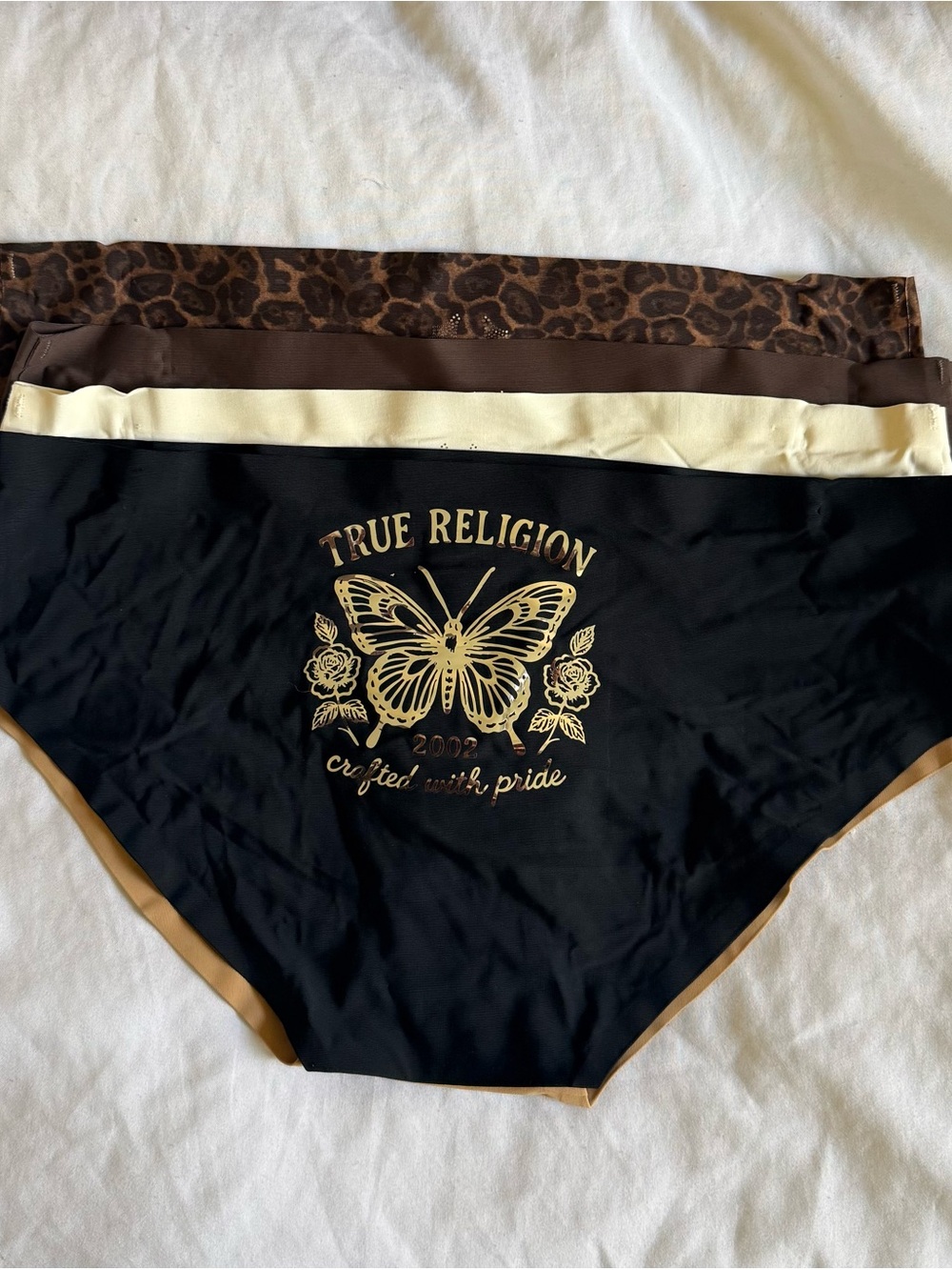 True Religion Black Bikini Bottoms with Gold Butterfly Graphic